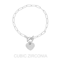 CZ PUFFY HEART TOGGLE BRACELET