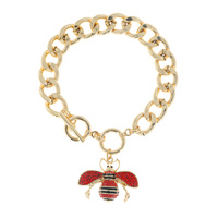 RHINESTONE PAVE ENAMEL BUMBLEBEE CHARM CUBAN LINK TOGGLE BRACELET