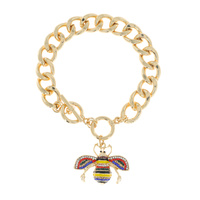RHINESTONE PAVE ENAMEL BUMBLEBEE CHARM CUBAN LINK TOGGLE BRACELET