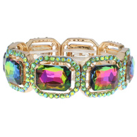 CRYSTAL RHINESTONE OCTAGON CUT HALO STRETCH BANGLE BRACELET