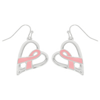 BREAST AWARENESS CANCER PINK RIBBON HEART EARRINGS