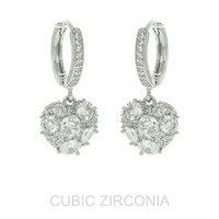 CZ PUFFY HEART DANGLE EARRINGS