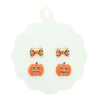 HALLOWEEN BOW AND PUMPKIN EARRING SET