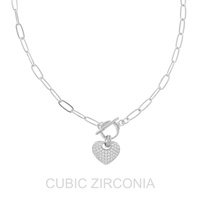 CZ PUFFY HEART TOGGLE NECKLACE