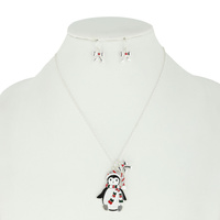 CHRISTMAS SANTA PENGUIN PENDANT NECKLACE AND EARRINGS SET
