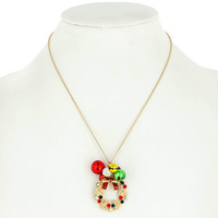 CHRISTMAS WREATH JINGLE BELL PENDANT NECKLACE  X MAS SEASONAL HOLIDAY JEWELRY