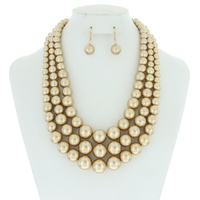 MULTI-STRAND PEARL BEAD NECKLACE SET