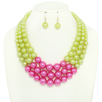 MULTI-STRAND PEARL BEAD NECKLACE SET