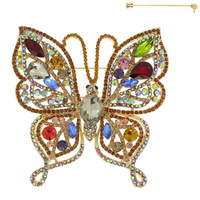 JEWELED CRYSTAL RHINESTONE PAVE FILIGREE BUTTERFLY BROOCH PIN