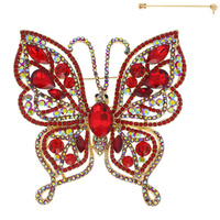 JEWELED CRYSTAL RHINESTONE PAVE FILIGREE BUTTERFLY BROOCH PIN