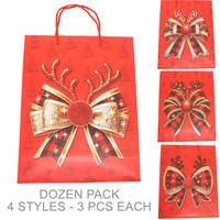 12PK CHRISTMAS PAPER GIFT BAGS SET
